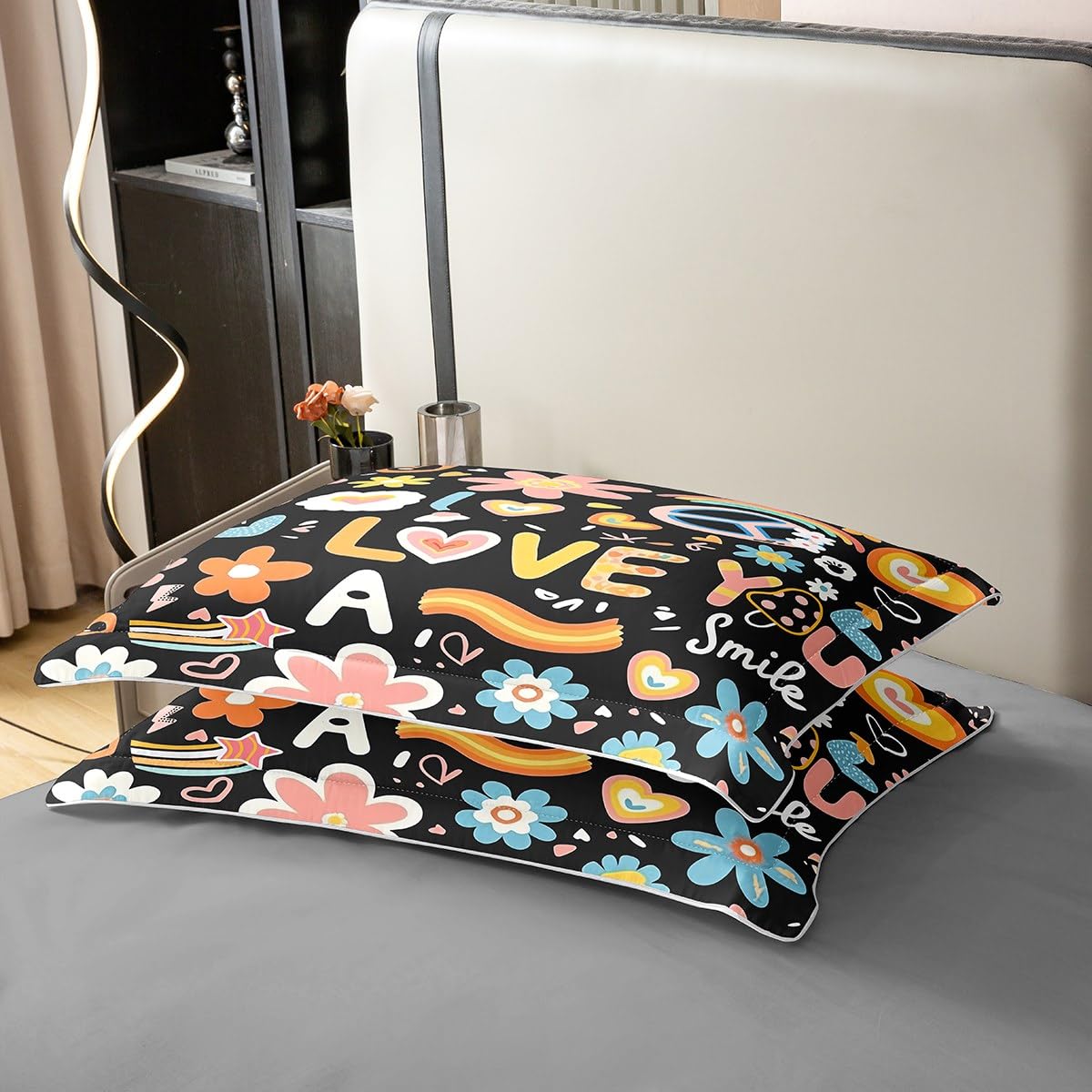 100% Cotton Groovy Flower Comforter Cover Twin for Kids,Cartoon Rainbow Stars Daisy Peace Sign Bedding Set Cute Room Decor for Teen Girls,Hippie Aesthetic Funny Duvet Cover Y2K Decor Bedspread Cover