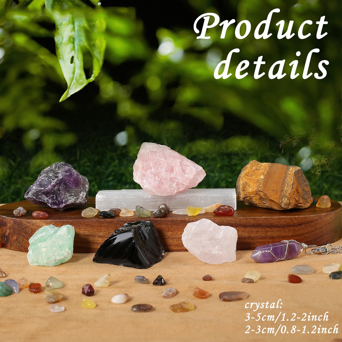 MAIBAOTA 17 Pcs Crystals and Healing Stones 14 Pcs Raw Healing Crystals and Chakra Stones Set Amethyst Rose Quartz Selenite Gemstones Necklace for Meditation Guide for Beginners (with Gift Box)