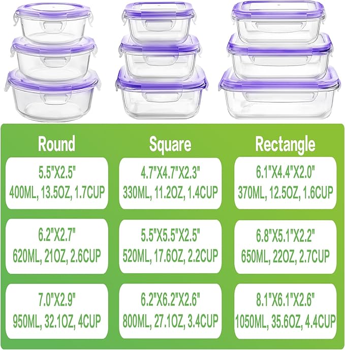 HOMBERKING Glass Food Storage Containers