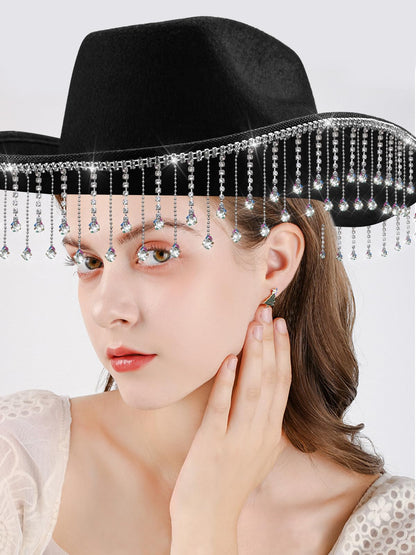 quescu Bridal Cowgirl Hat for Bachelorette Party,Rhinestone White Cowboy Hat for Women Bride To Be Gift,Halloween Costume (Style 4)