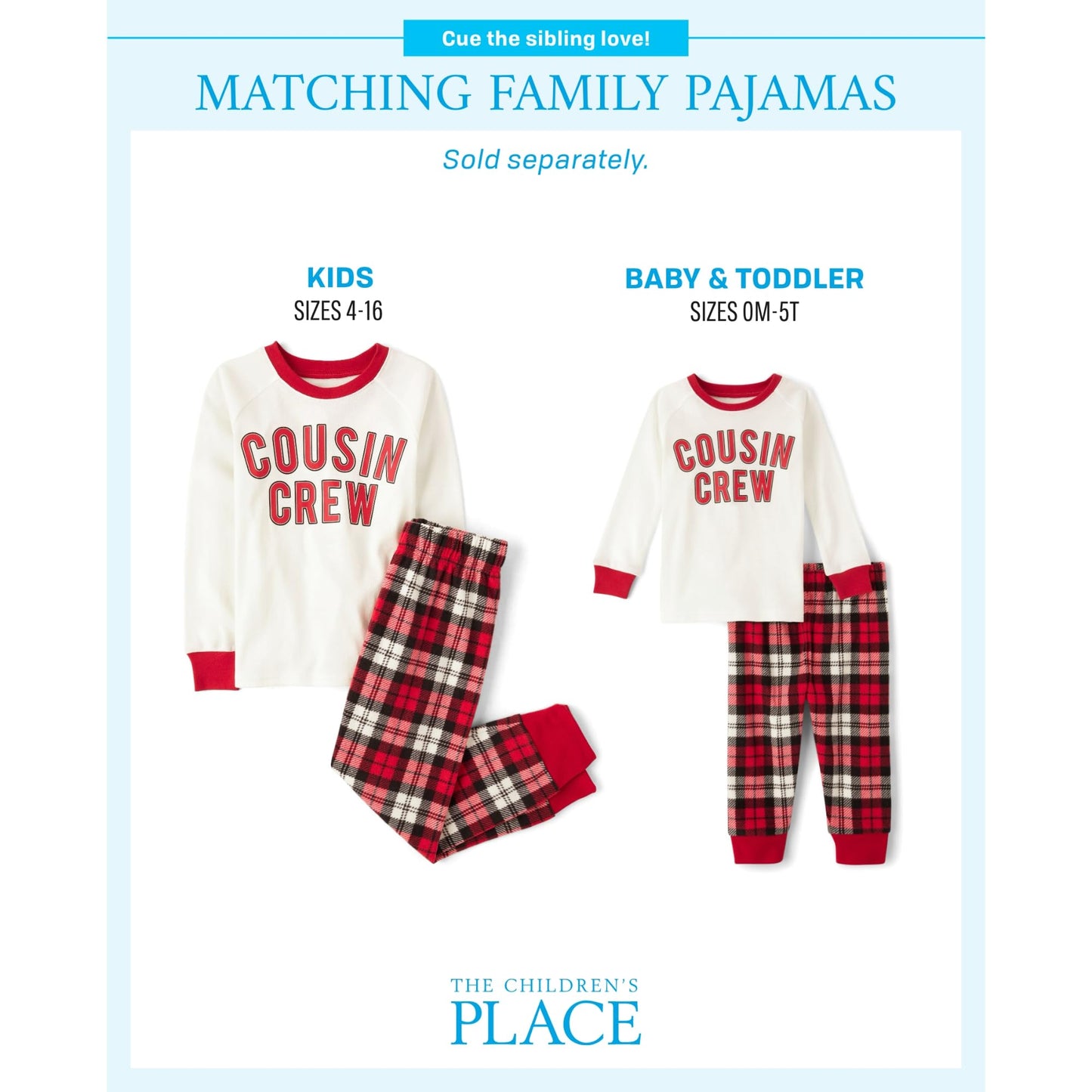The Children's Place,Unisex Baby,and Kids, Sibling Matching, Christmas Pajama Sets, Fleece,Cousin Crew '24,3 Years
