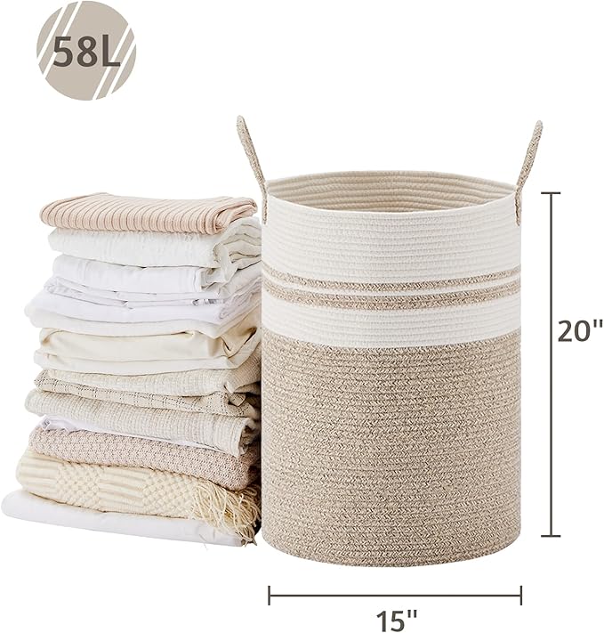 VIPOSCO Large Laundry Hamper, Tall Woven Rope Storage Basket