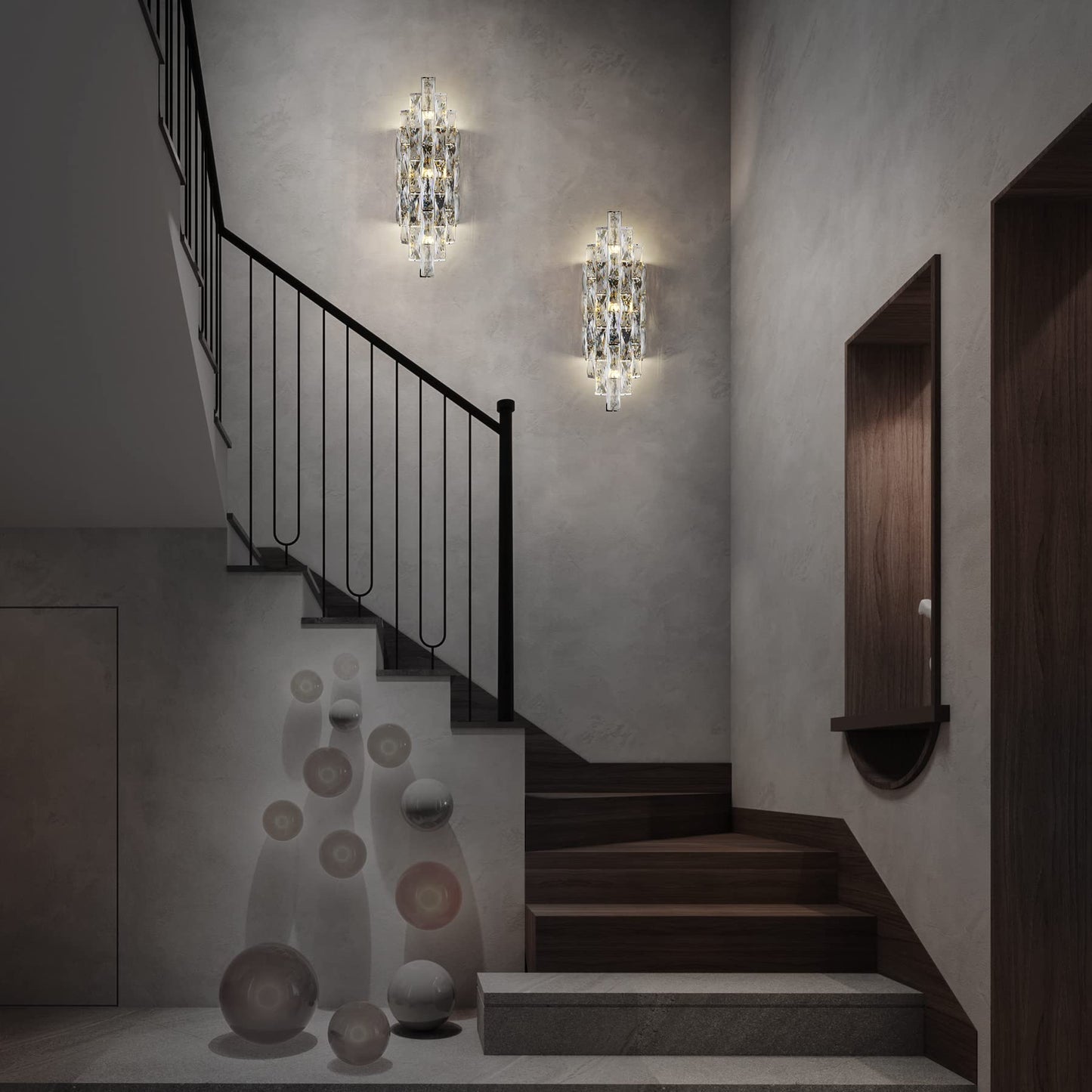 Modern Crystal Chrome Wall Sconces, Wall Light Fixtures, Indoor Wall Lamp, Vanity Wall Mount Lamps for Living Room Bedroom Bathroom Bedside Hallway Stairway