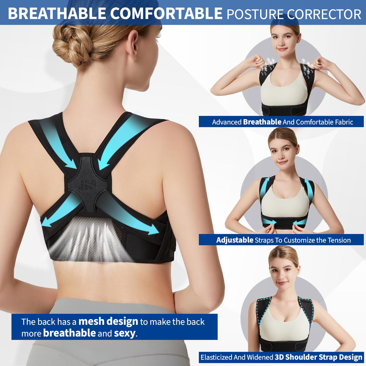 JMPOSE Posture Corrector for Back Support: Adjustable Shoulder Posture Brace for Men and Women (Small/Medium)