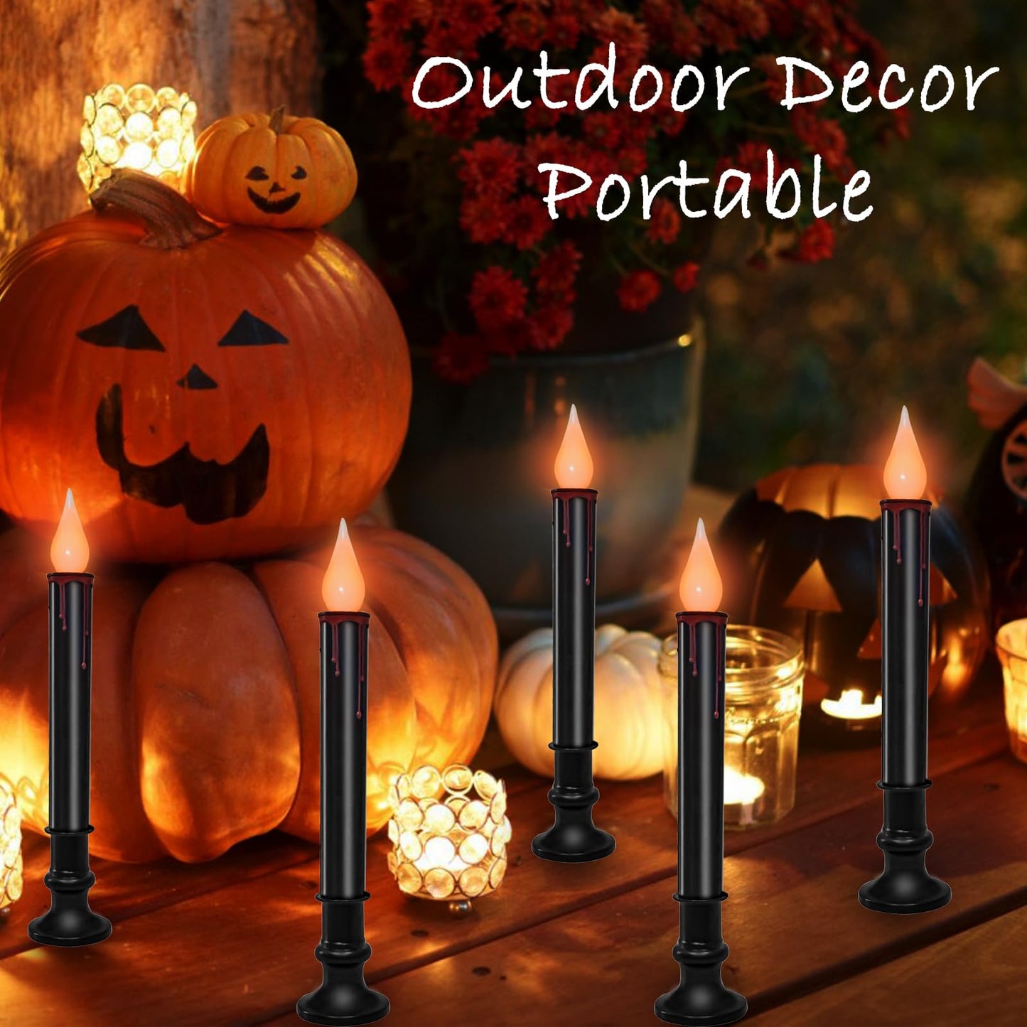 SUNSGNE 9'' Halloween Window Battery Operated Candle Lights with LED Flameless Flicker Lights, Black Candles Automatic Timer Lamps for Indoor Windows Dining Table Decor, Pack of 10