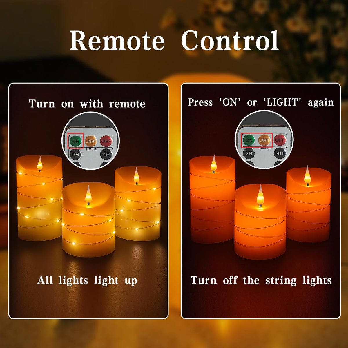 Flameless Candles Set of 3 (3" x 4", 5", 6") – Real Wax Battery Operated Candles with Remote, Flickering Flame, 2/4/6/8H Timer, Brightness & Flicker Mode Adjustment – Led Candles, Ivory, Unscented