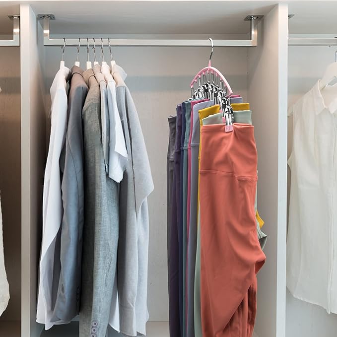 Legging Organizer for Closet, Metal Yoga Pants Hangers 2 Pack w/10 Clips Holds