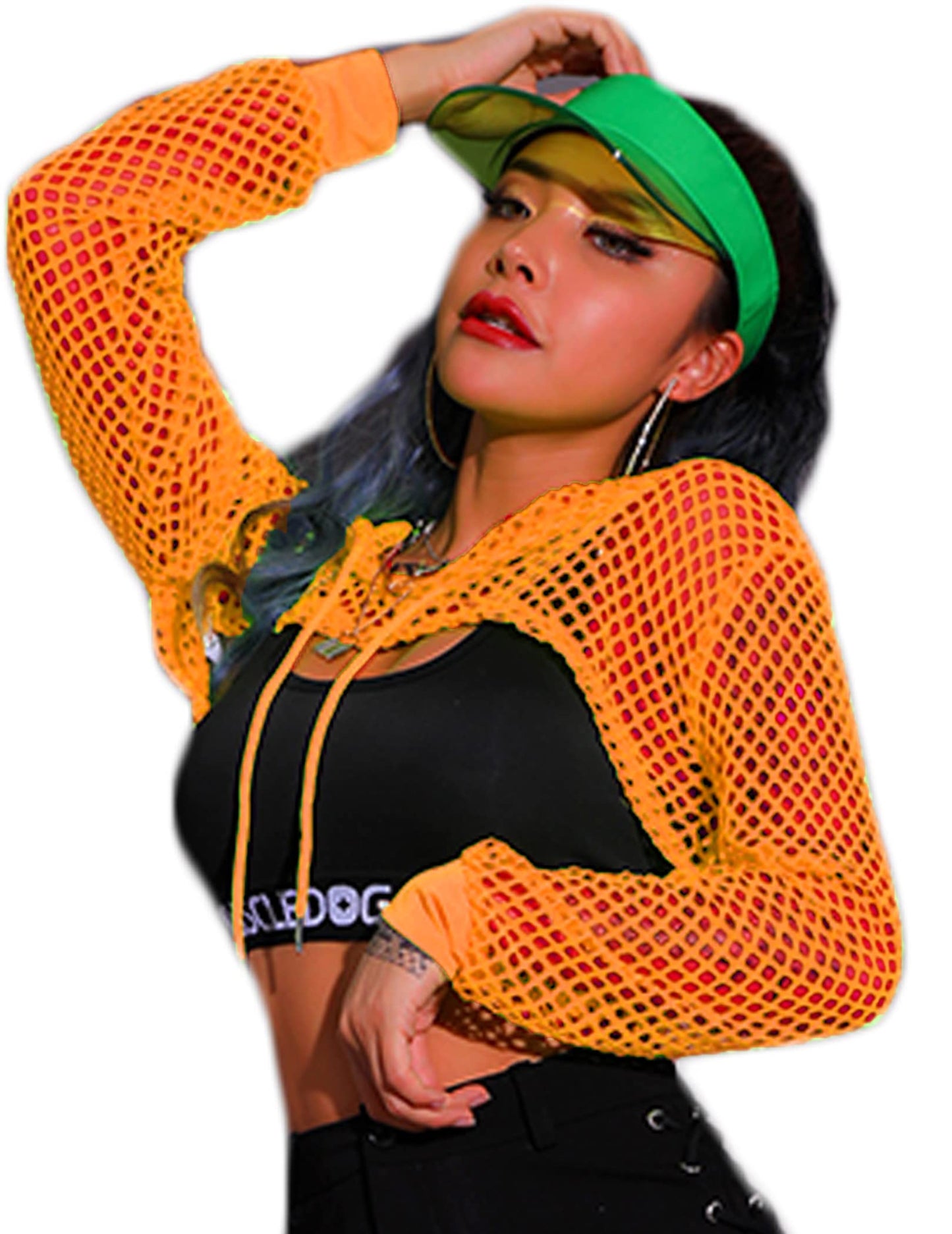Avidlove Fishnet Crop Top Womens 80S Shirt Mesh T Shirts for Women Orange XXL