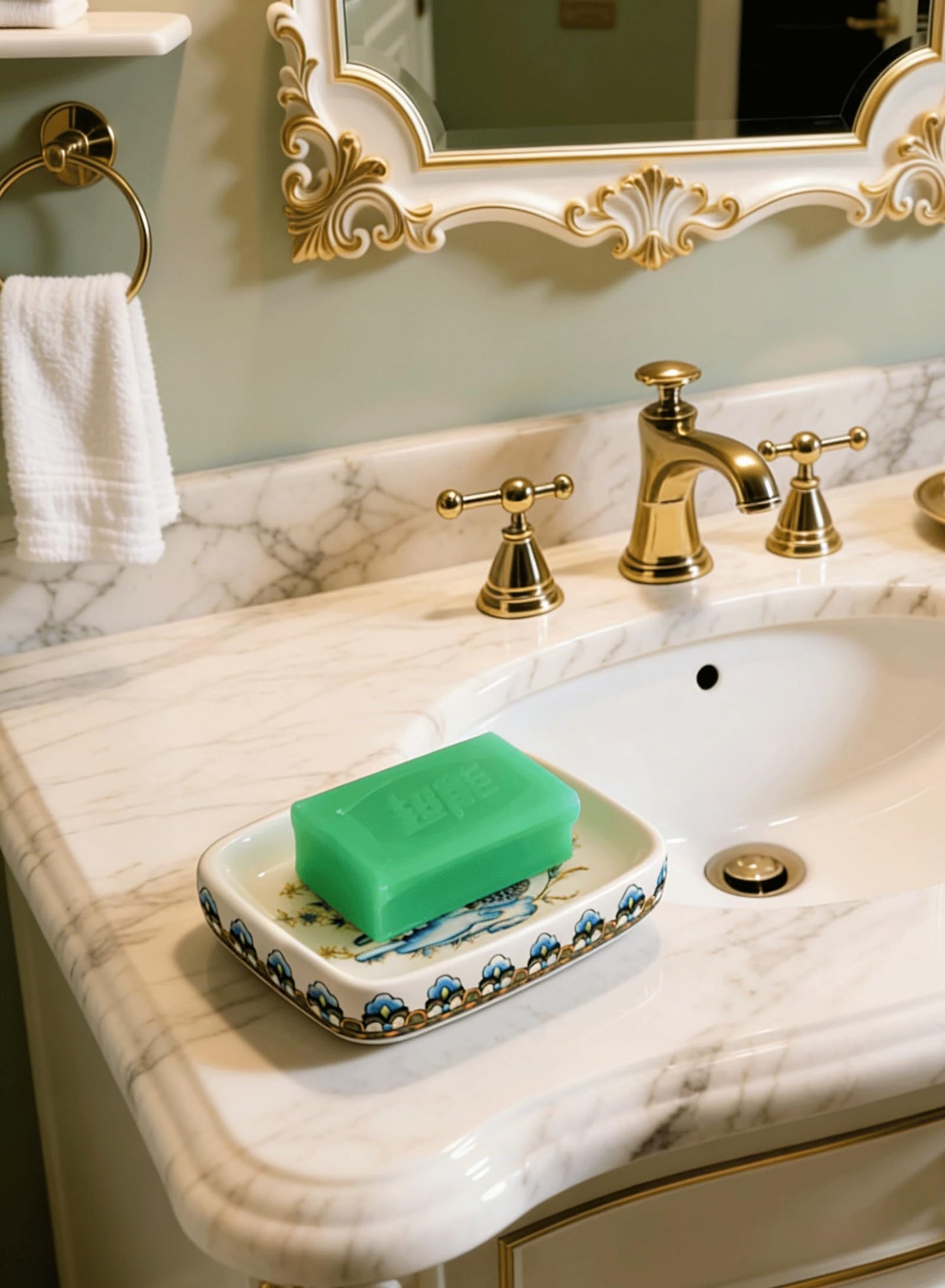 Kelake Ceramic Soap Dish Creative Ice Crack Ceramic Peacock and Flower Pattern Soap Dish Holder for Bathroom and Shower Soap Tray Box with Drain Gift for Mum Family