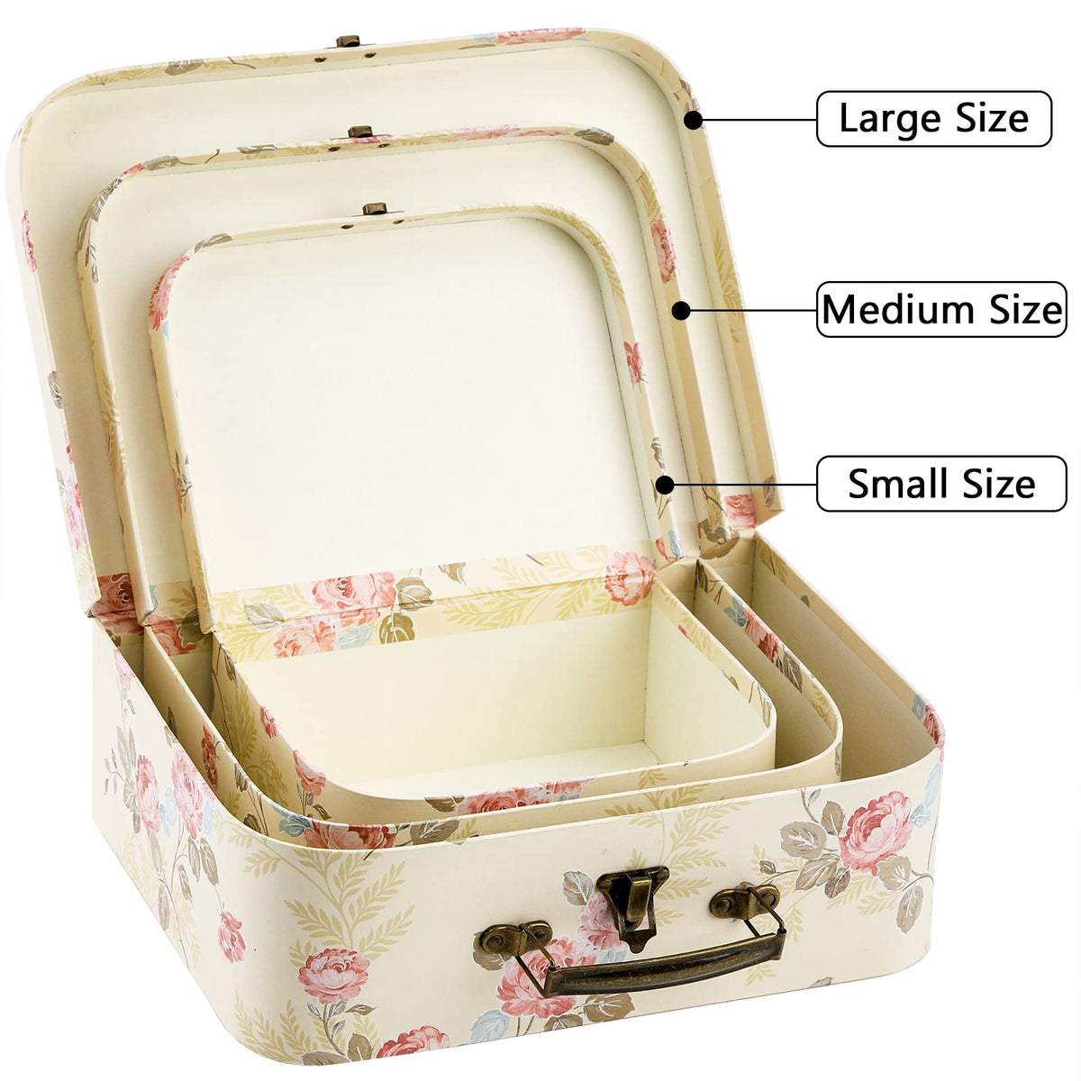 Fasmov 3 Pack Paperboard Suitcases Storage Box Decorative Boxes Storage Gift Boxes With Lids for Photo Storage Home Decoration, Wedding, Birthday, Anniversary, Light Yellow