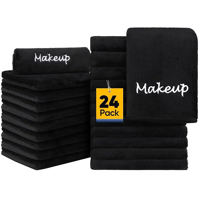 Makeup Remover Cloth, 24 Pack Black Facial Wash Cloths, Soft Coral Fleece