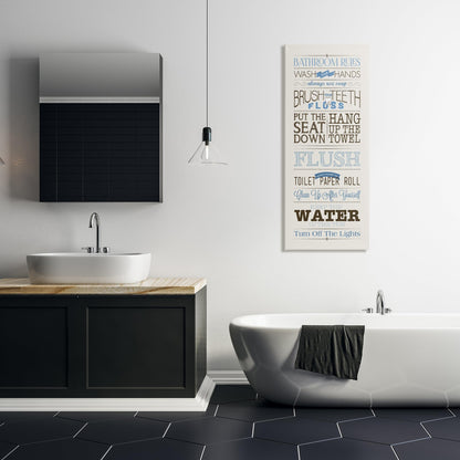 Stupell Industries Rules Blue and Black Print Bathroom, Design by Stephanie Workman Marrott Wall Art, 13x30, Beige