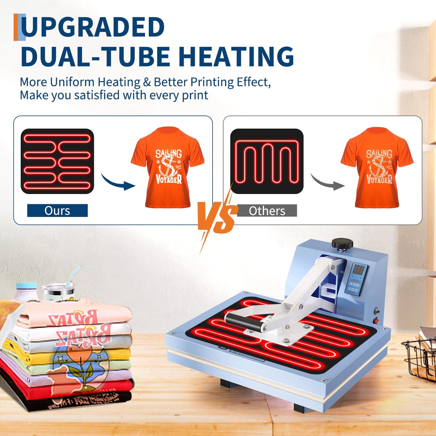Heat Press 16x20in, Heat Press Machine, Even Heating Technology, Large Operating Panel, Industrial Digital Heat Transfer Machine Sublimation for T-Shirts, Clothes, Canvas Bags, Smog Blue