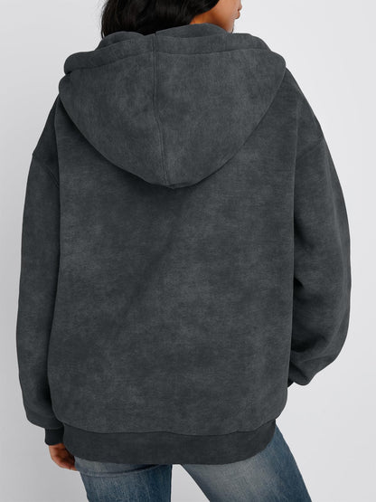 Trendy Queen Zip Up Hoodies for Women Acid Wash Oversized Sweatshirt Fall Fashion Jacket Cute Y2k Winter teen girls pullover Grey M