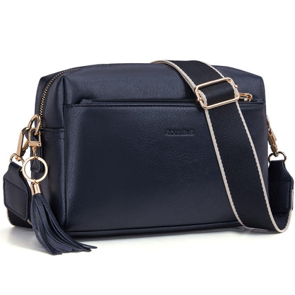 Roulens Small Crossbody Bag with 3 Zip Compartments,Vegan Leather Phone Bag for Women,Shoulder Bag with Adjustable and Removable Wide Strap