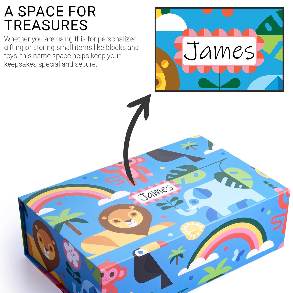 Sorarto Birthday Box for Kids – Jungle Animal Memory Box for Keepsakes with Magnetic Lid – Sturdy Decorative Gift Box for Boys & Girls (Lion, Elephant, Rainbow) – 11.5" x 7.5" x 3.5"