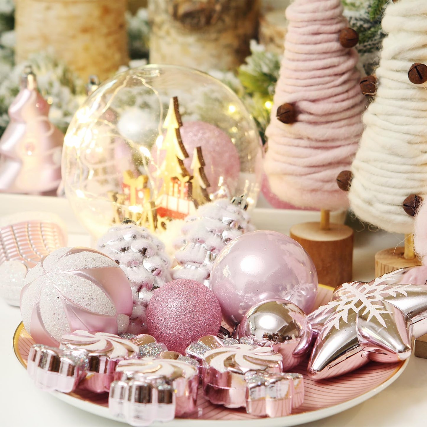 Sea Team 77-Pack Assorted Shatterproof Christmas Balls Christmas Ornaments Set Decorative Baubles Pendants with Reusable Hand-held Gift Package for Xmas Tree (Pink)