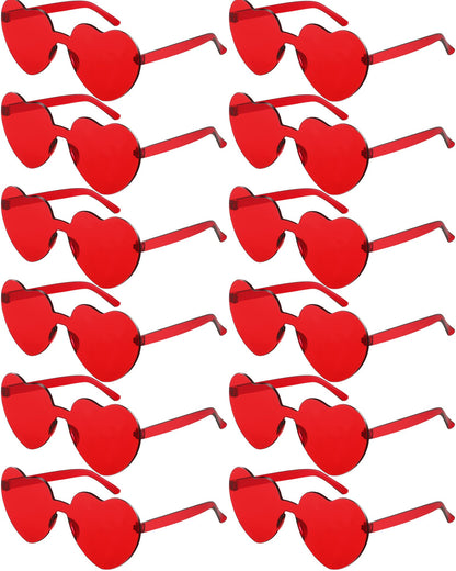 Photect 12 Pair Heart Shaped Sunglasses for Women Neon Color Transparent Heart Glasses Halloween Party Favor(Red)
