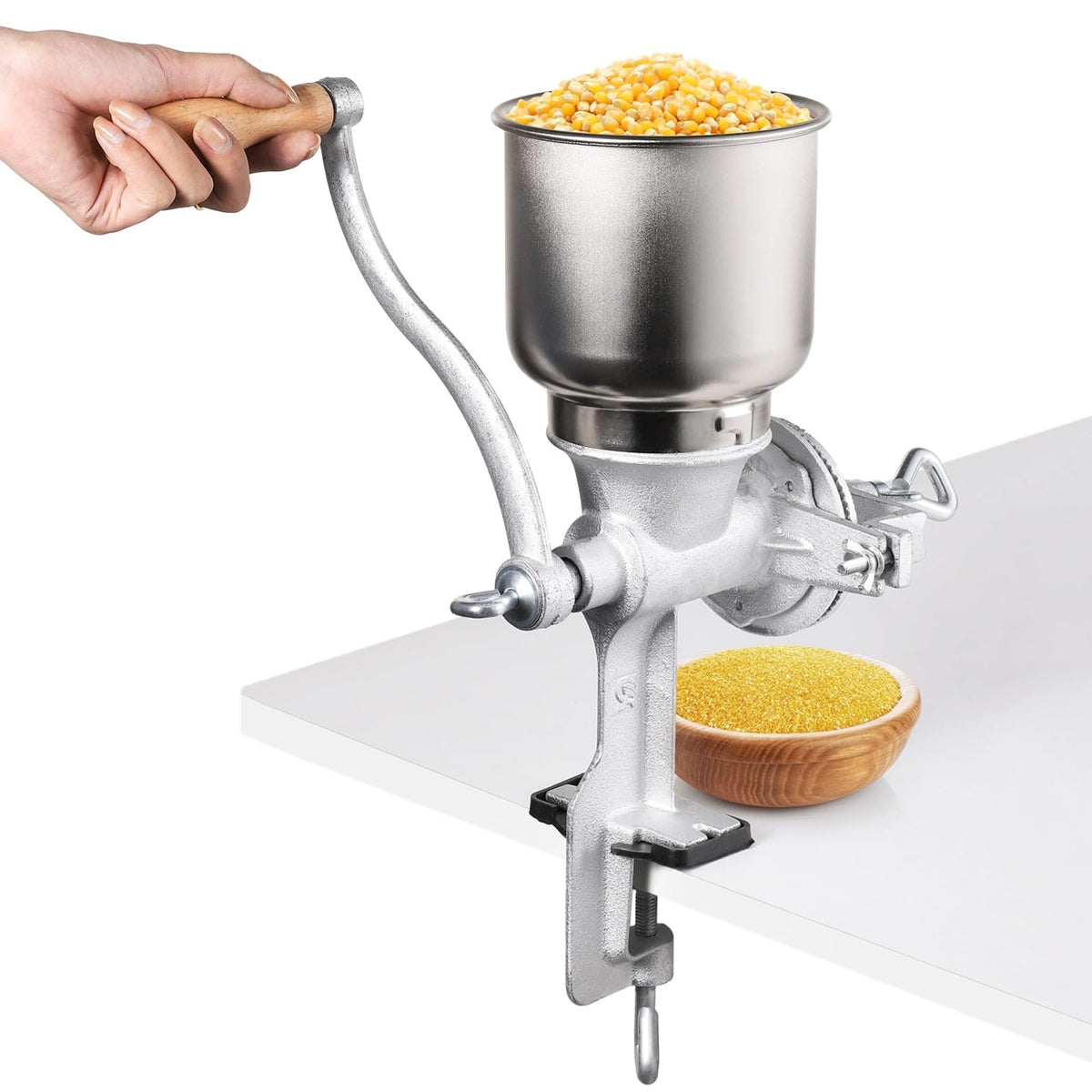 High Hopper Corn Grinder, Iron Grain Grinder Manual Coffee Grinder, Hand Grinder with Large Hopper for Barley Wheat Berries Coffee Chickpeas Pepper Dried Beans, Animals Feed Home Brewing