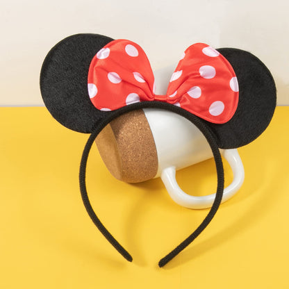 CHuangQi 20 pcs Mouse Ears Headbands, Solid Black Ears & Polka Dots Red Bow, Boys & Girls Birthday Party Supplies