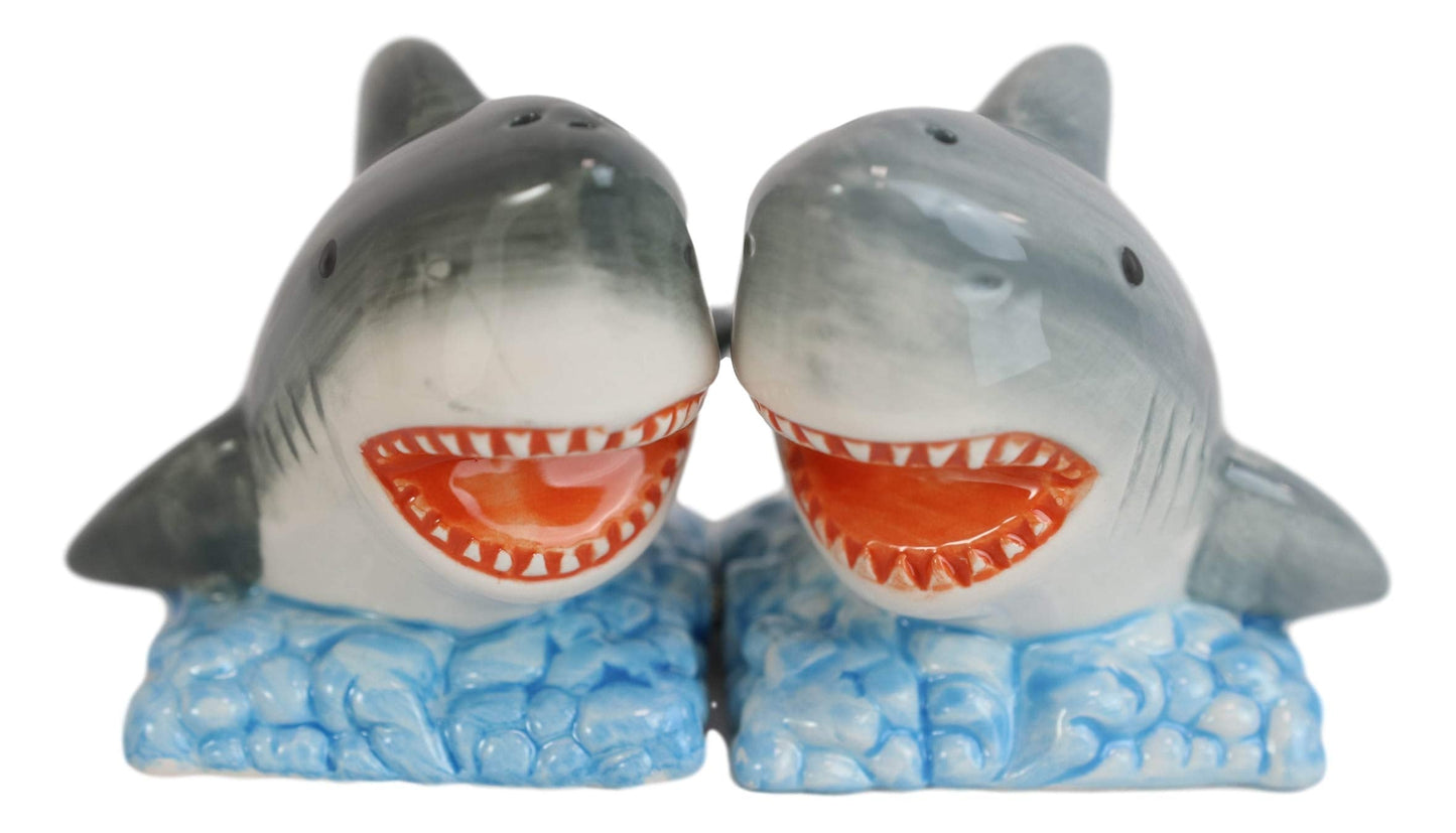 Ebros Nautical Marine Sea Predators Great White Sharks Magnetic Salt And Pepper Shakers Set Figurines Party Kitchen Tabletop Shark Jaws Collectible Decorative Accents