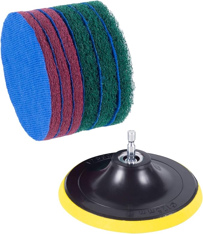 Kichwit 5 Inch Drill Powered Brush Tile Scrubber Scouring Pads, 2 Different