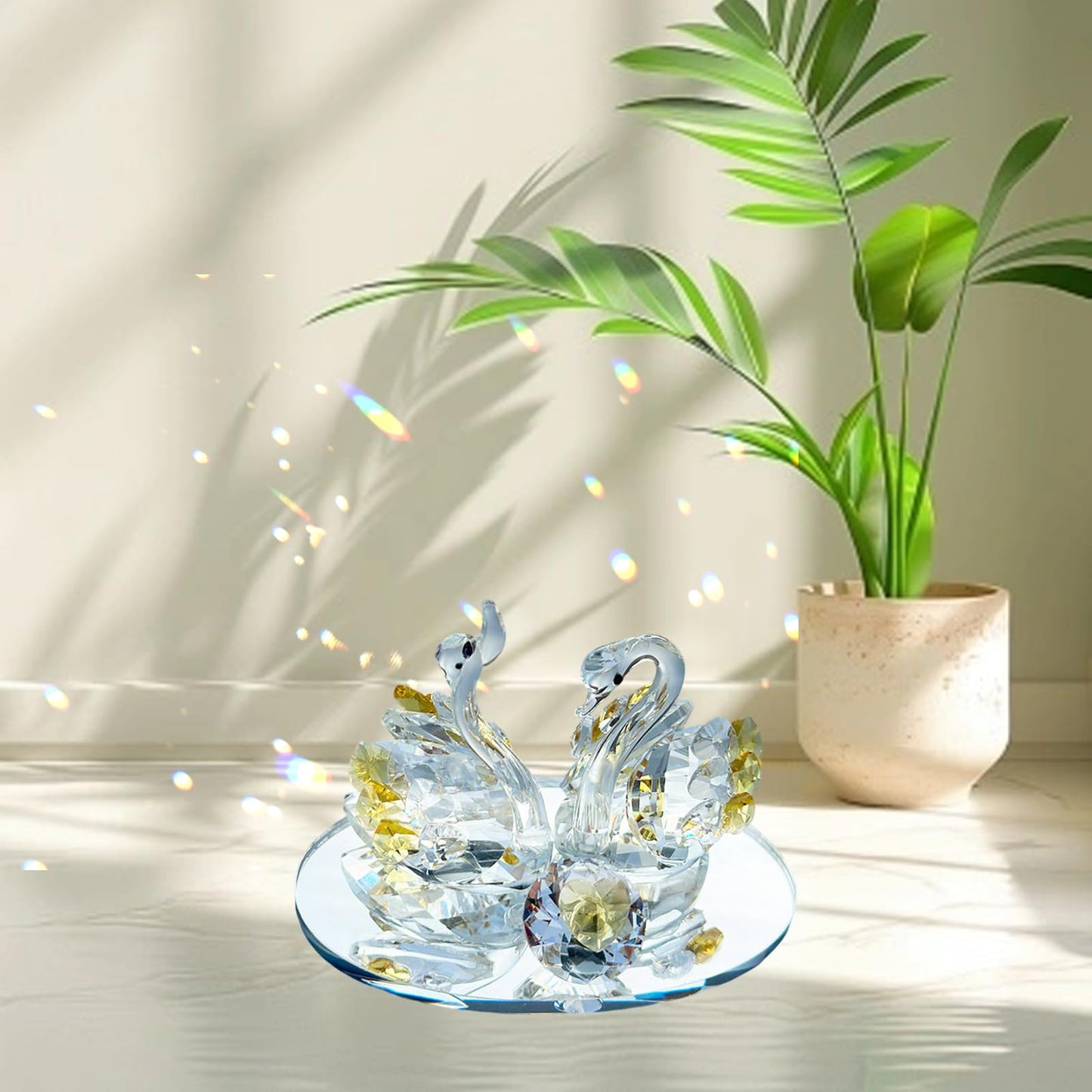 Venusorn Handcrafted Crystal Swan Figurine Sculpture with Accents, Decorative Glass Collectible,Birthday, Party, Study Room, Window, Gift (Golden)