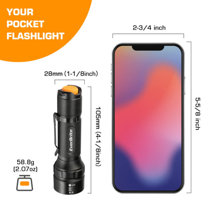 EverBrite LED Torches Zoomable 2 Pack, Aluminum Alloy Torch Camping Light with Belt Clip, 3 Modes Powerful Flashlight Torch 150LM for Outdoor Lighting Hiking