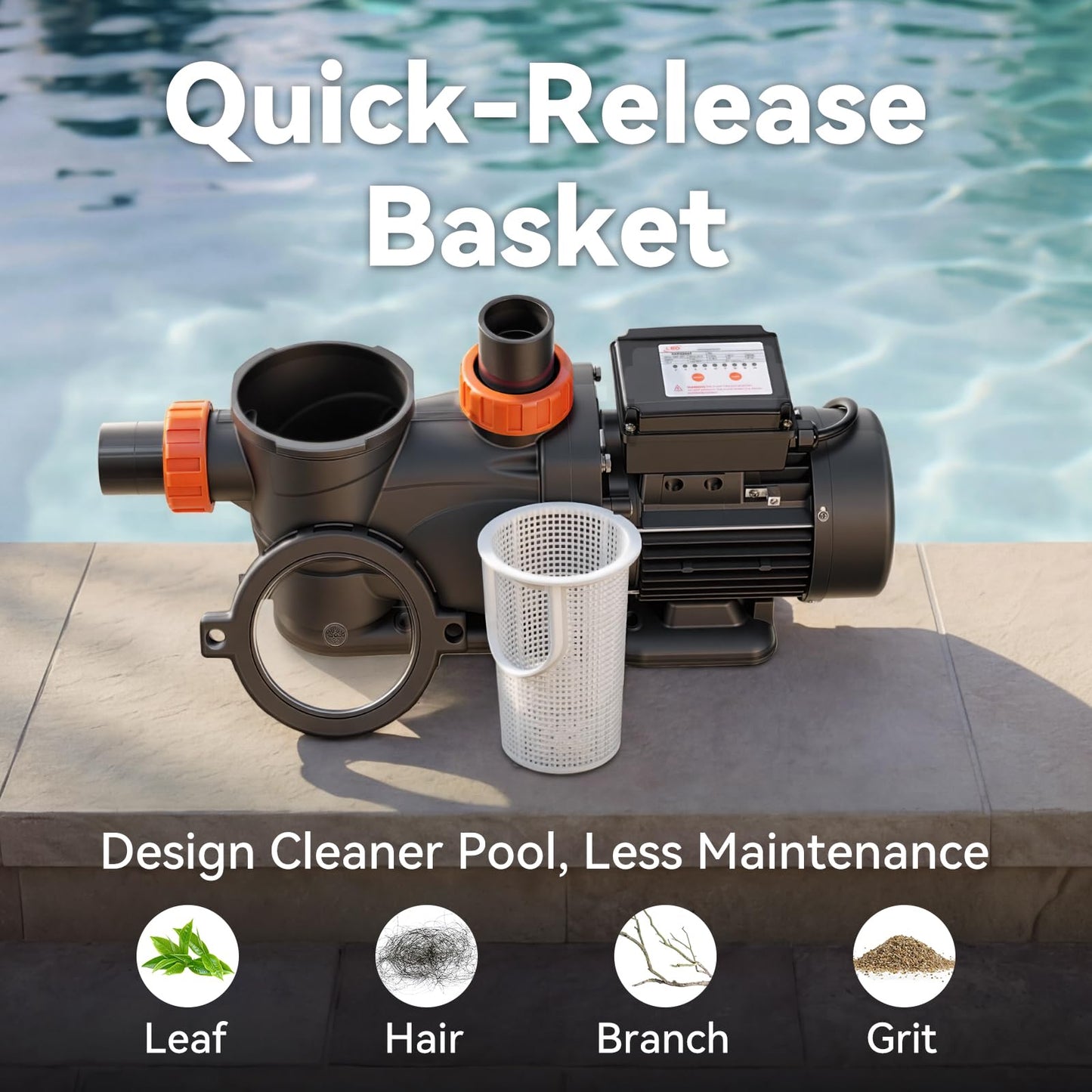 LEO In/Above Ground Pool Pump High Flow Powerful Self Priming Pool Pump,Orange Red