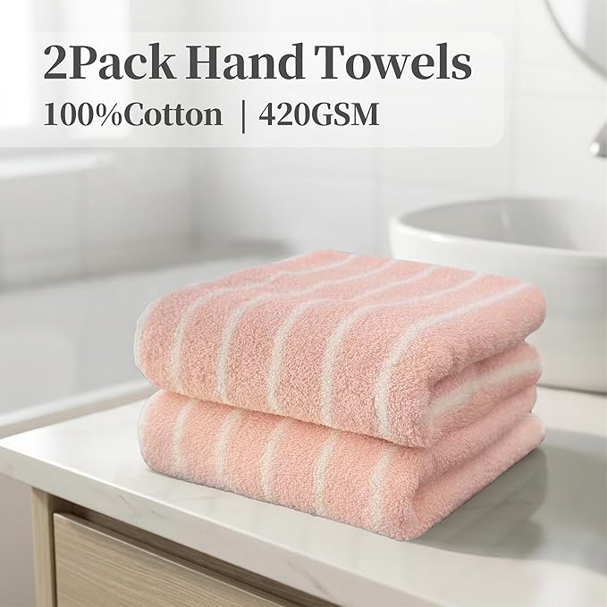 2-Pack Premium Stripe Cotton Hand Towels