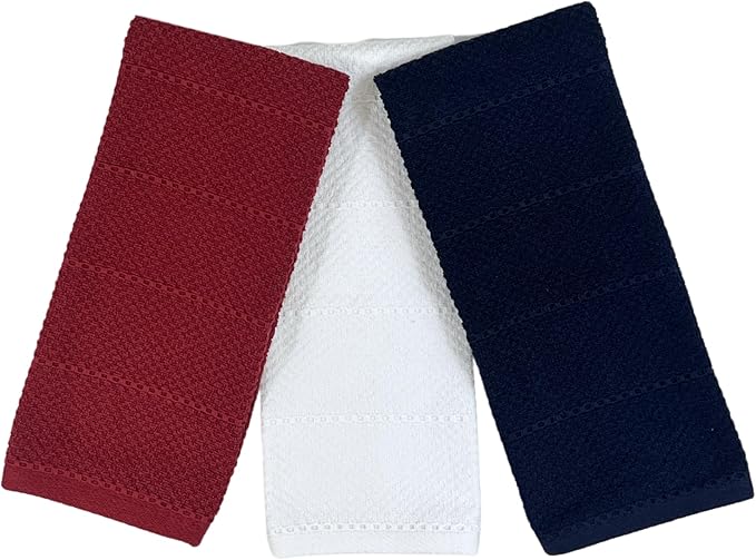 Patriotic Red White Navy Blue Kitchen Hand Dish Towels Oversized 28"x18"