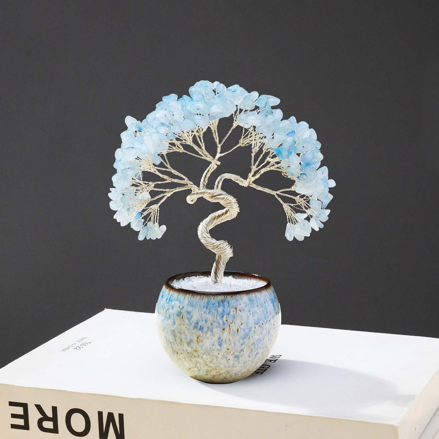 Runyangshi Aquamarine Crystal Tree of Life - 7in Chakra Crystal Money Tree with 297 Natural Healing Crystal Gemstone for Feng Shui, Luck, Balancing Energy Home Decor & Spiritual Gift