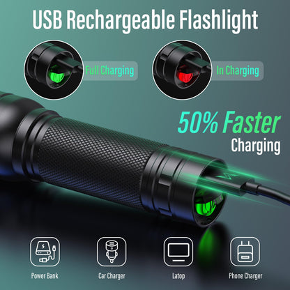 GEARLITE LED Torch Rechargeable, 2 Pack 2000LM Super Bright Adjustable Focus Flashlight, 3 Lighting Modes, Long Battery Life, Waterproof Pocket Size Torch for Power Cuts, Emergency