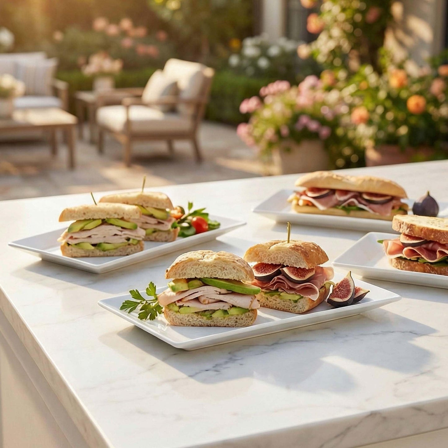 Feenmai 12" Serving Platters Set of 4, White Rectangular Plates, Ceramic Serving Tray, Stackable Large Party Plates for Appetizer, Dessert, Steak, Sushi, Housewarming Gift, Oven Dishwasher Safe
