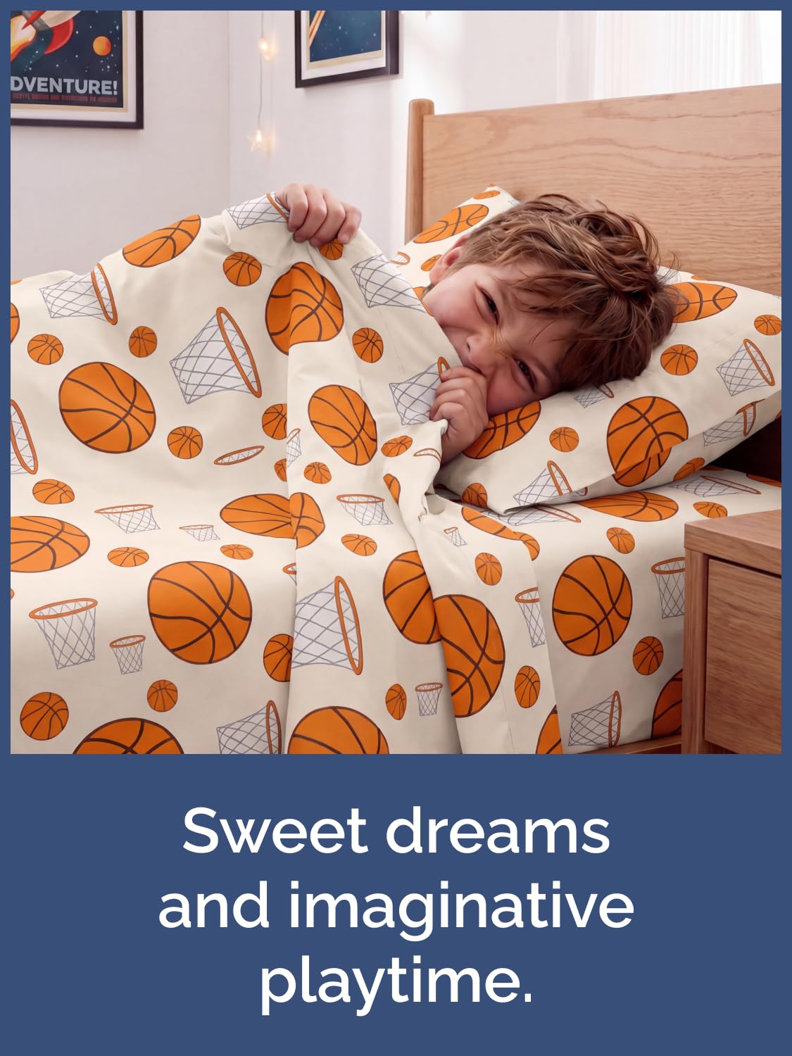 CGK Unlimited Kids Basketball Full 4 Piece Sheet Set - Boys, Girls, Teens, Toddler - Easy Fit with Deep Pockets - Soft, Cooling & Breathable Sheets - Cute, Cozy, Fade & Wrinkle Free - Machine Washable