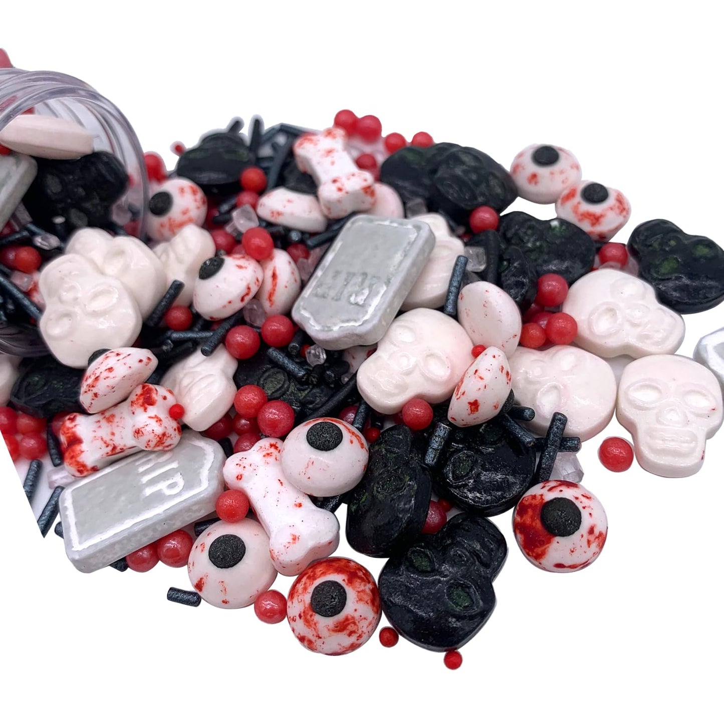 Sentovac Halloween Sprinkle Tombstone Skull Bloody Eyes Bones Red Peals Sprinkles Mix Edible for Cake Decorating Sugar Candy Cookie Cupcake Topper Baking Decorations Halloween Christmas Supplies