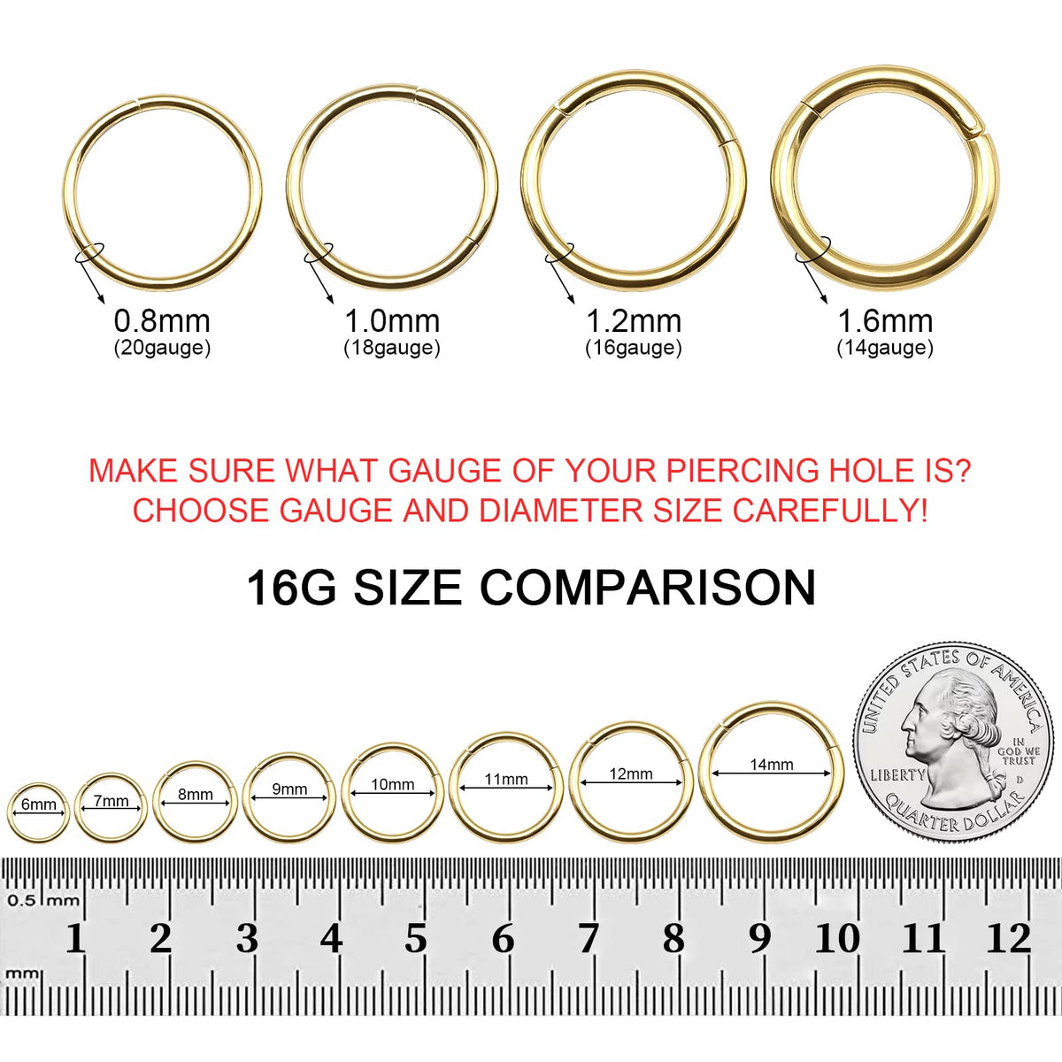 BOGKU 6pcs G23 Titanium Hinged Nose Rings Hoop 20 Gauge 9mm Nose Septum Clicker Segment Rings Cartilage Conch Tragus Helix Rook Hoop Earring Body Piercing Jewelry