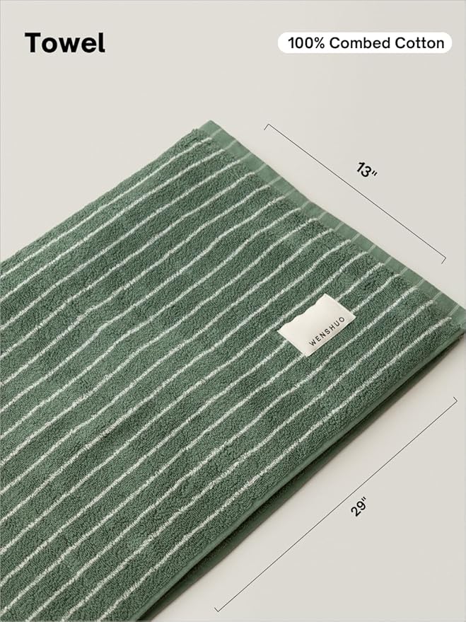 WENSHUO Frosted Pines-Striped Pure Cotton Hand Towel, 100% Combed Cotton