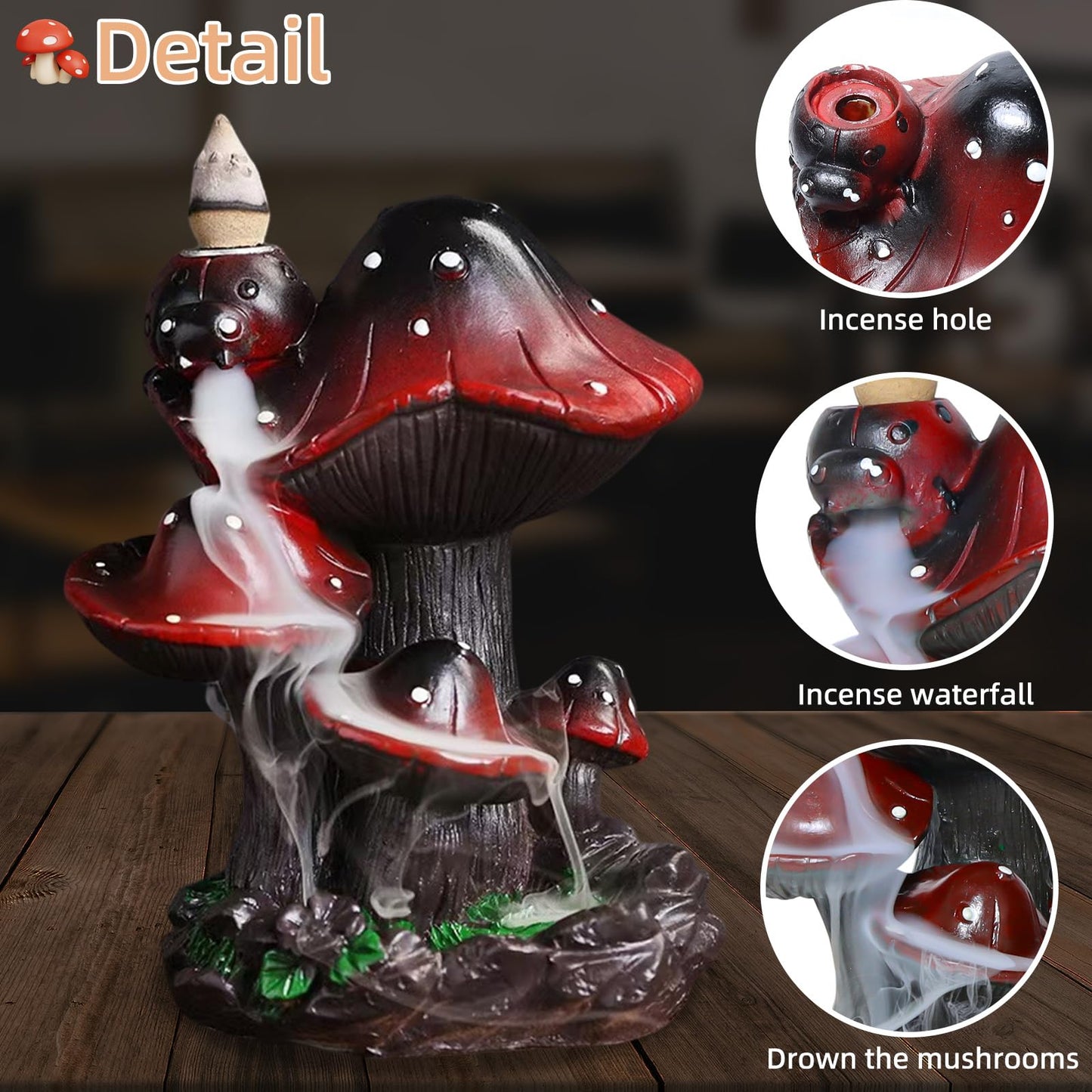 Mushroom Backflow Incense Holder – Ceramic Incense Cone Holder with 60 Backflow Incense Cones | Waterfall Incense Burner & Waterfall Fountain | Unique Smoke Cascade Effect for Relaxation & Meditation