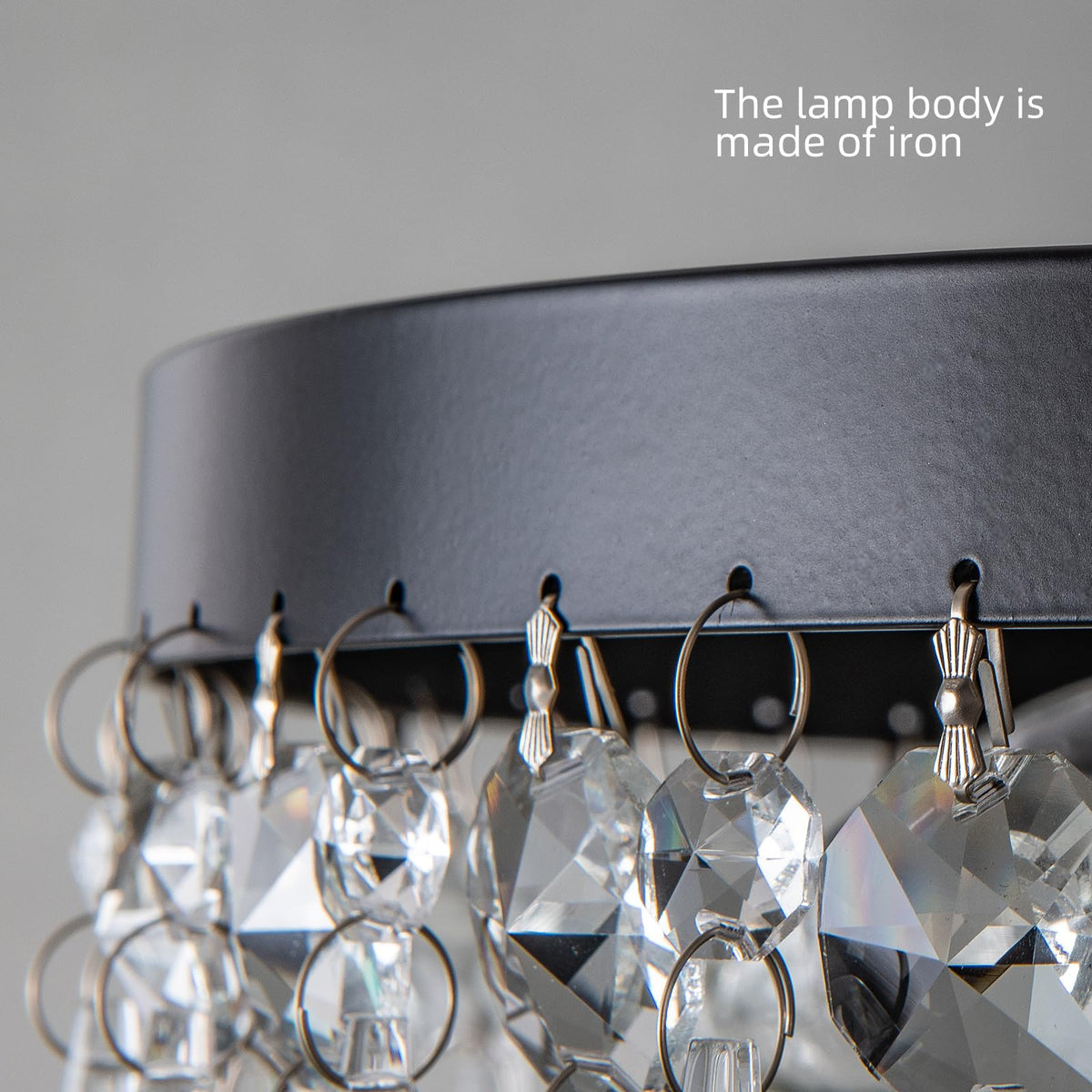 KSRYSZCQ Black Crystal Ceiling Light, 15''Modern Semi Flush Mount Ceiling Light Fiture 4-Light Crystal Chandelier with E12 Bulb for Dining Room, Kitchen Island, Bedroom Hallway