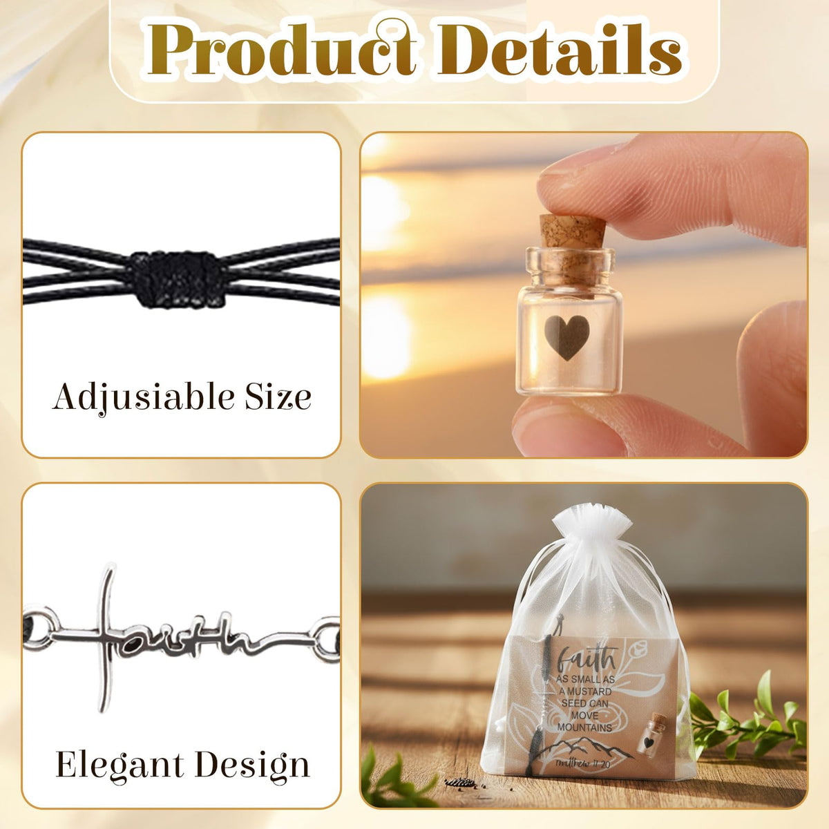 Aurelema 24 Sets Mustard Seed Gift Bulk Christian Faith Bracelet for Women Glass Bottle Prayer Cards Inspirational Religious Gift for Easter Mothers Fathers Day Church Baptism Party, Seed Not Include