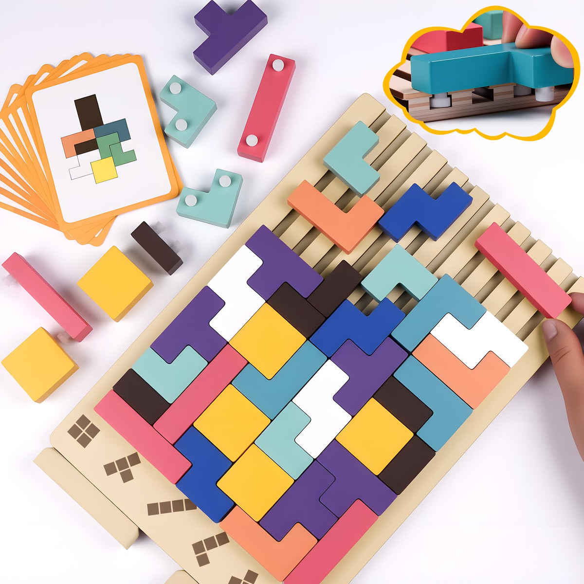 Kiapeak Wooden Stacking Puzzle Toy, 3D Russian Block Puzzle Jigsaw,Montessori Educational Board Game Gift for Boys and Girls, Stacking Blocks Toys for Family Brain Teaser Activity