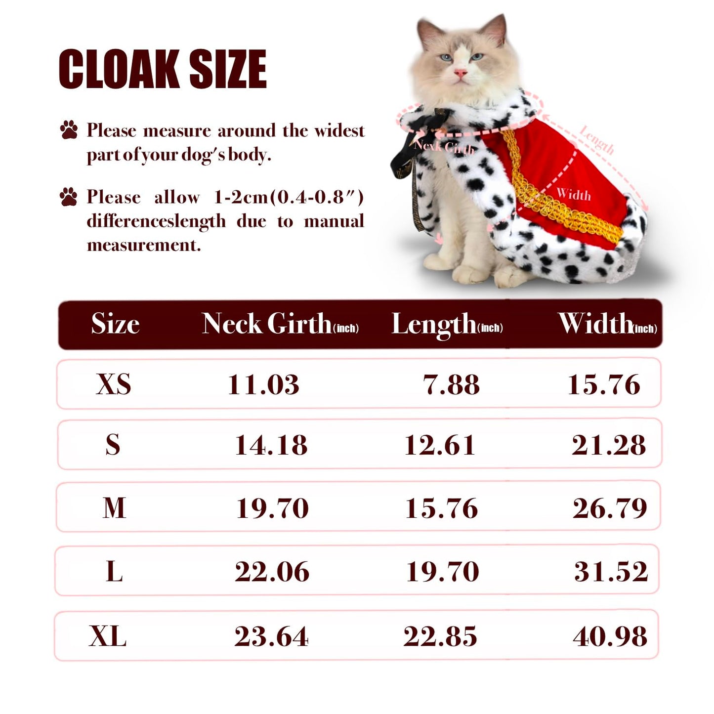 Lovelyshop pet serial Lux Fur Cat Dog Cloak for Halloween costumes, King Queen prince and princess cosplay-S