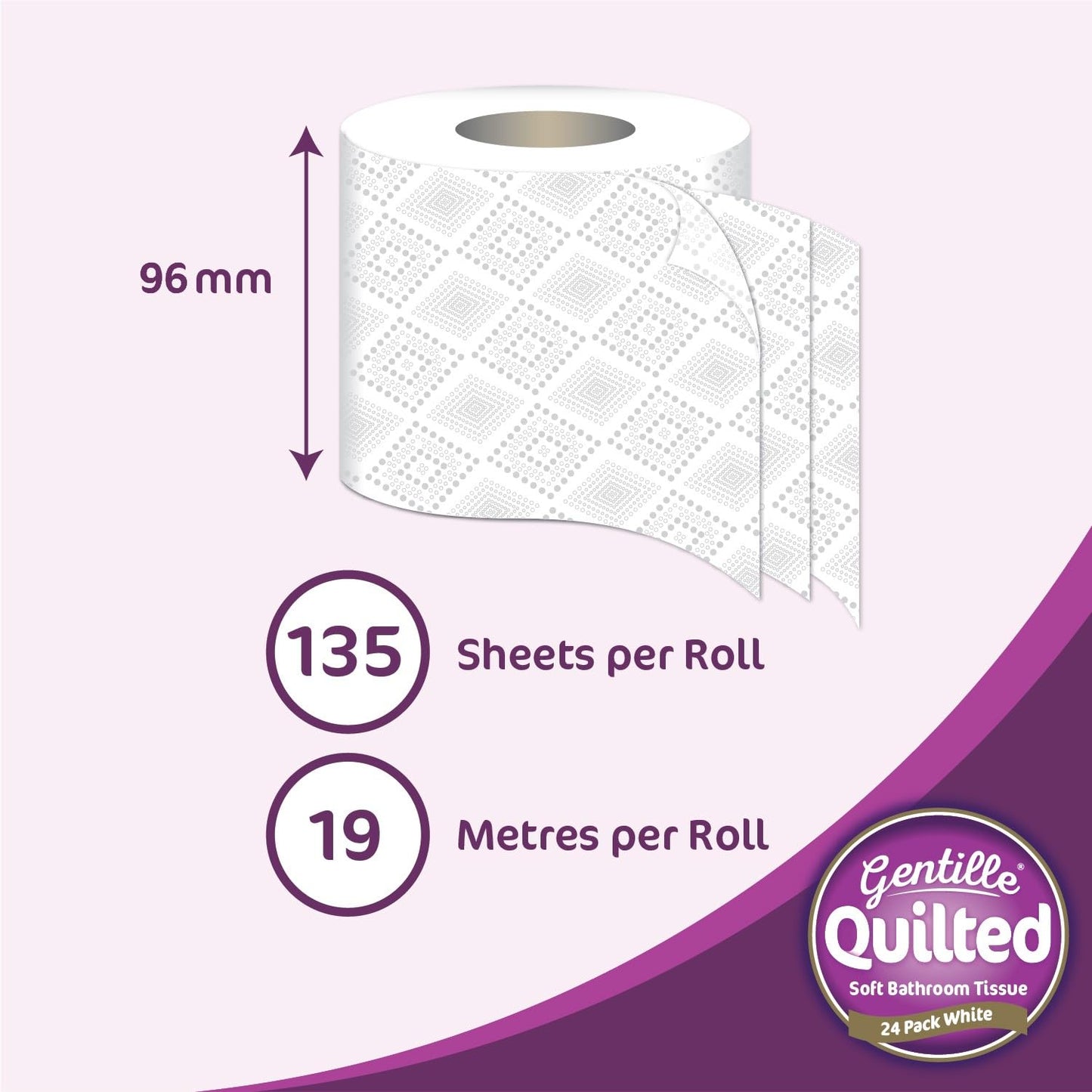 Gentille Quilted Bathroom Tissue Rolls | Luxury 3-Ply Toilet Paper Soft, Strong & Sustainable | UK Made (48)