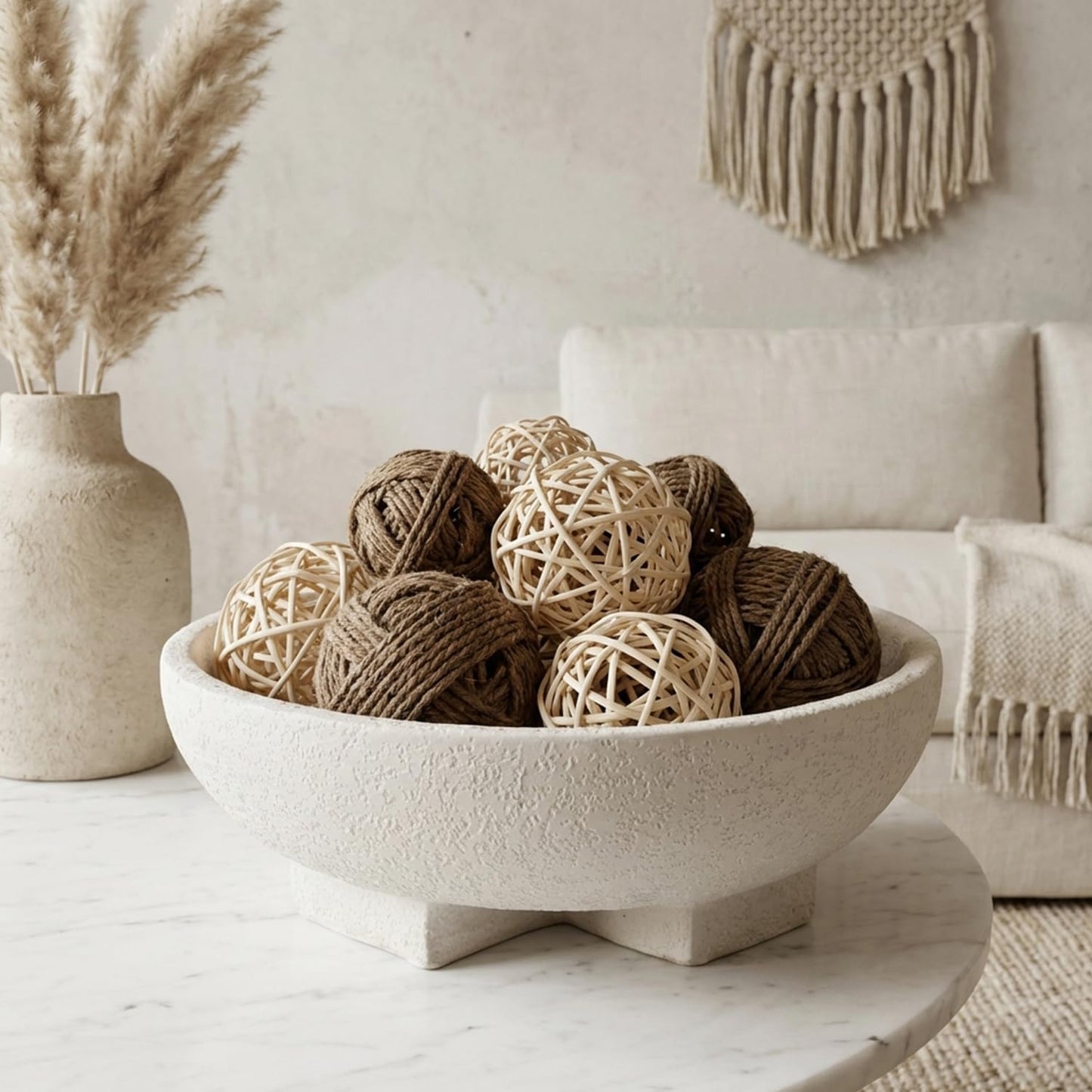 FESTGLOX Large Decorative Bowls, Beige White Decorative Fruit Bowl for Kitchen Counter, Resin Pedestal Entryway Key Bowls for Home Decor, Modern Coffee Table Bowl for Purse, Candy, Jewelry