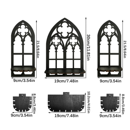 Artilady Crystal Display Shelf - 3 PCS Cute Window Shaped Floating Shelves for Wall Bedroom, Black Witchy Room Decor, Gothic Halloween Wall Decor for Home