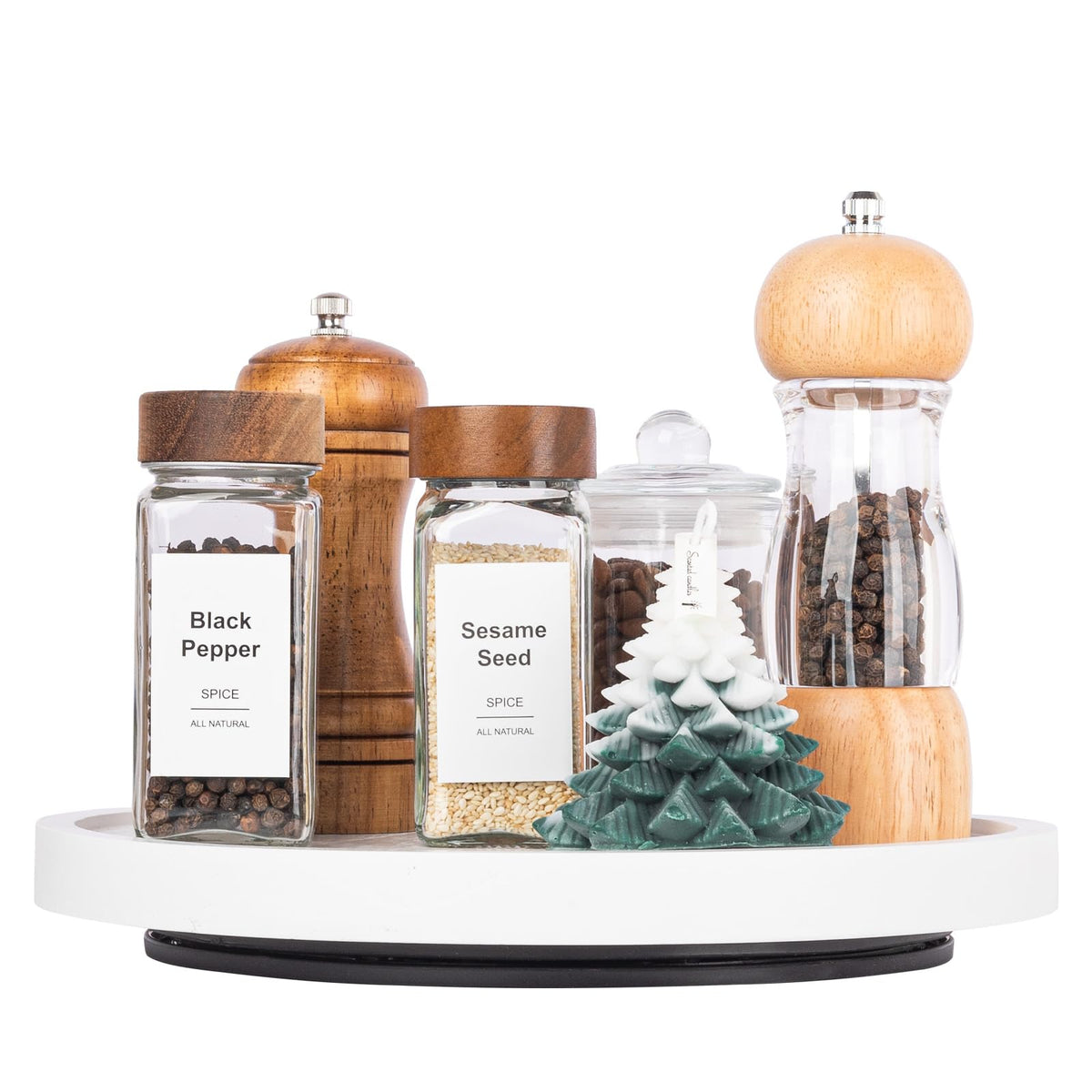 Wood Lazy Susan Organizer Kitchen Turntable for Cabinet Farmhouse Bathroom Decor Round Decorative Tray for Vanity, Counter, Sink, Coffee Table, 10 Inch, White