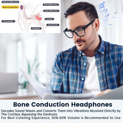 Bone Conduction Glasses, Open-Ear Headphones Bluetooth, Photochromic Sunglasses Anti Blue Ray, IP6 Waterproof Audio Glasses, Hand-Free Calling and Music, Smart Glasses for Women and Men