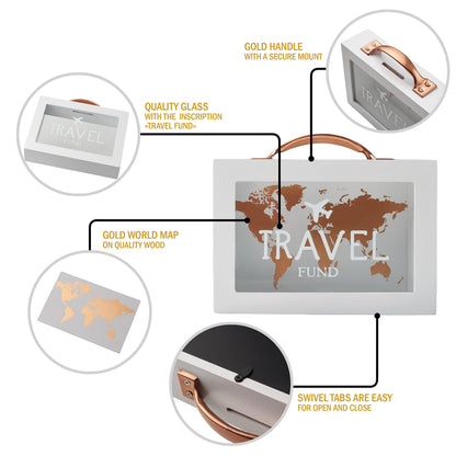 Shadow Money Box for Travel Savings - Coin Bank for Adults - Vacation Jar - White Saving Box With Handle - Honeymoon Fund - Adventure Fund