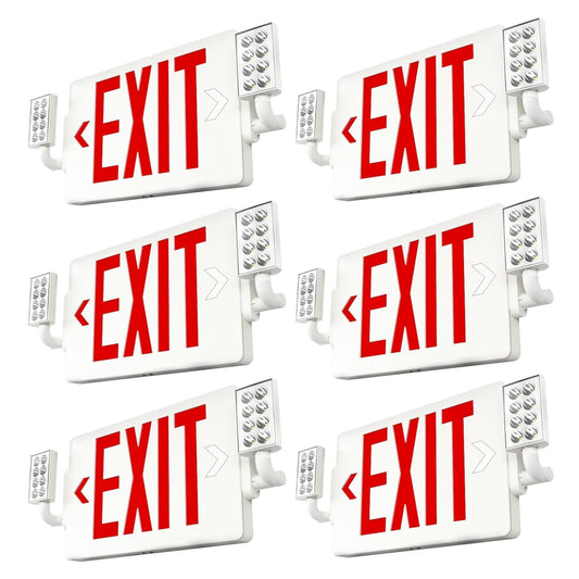FREELICHT 6 Pack LED Double-Sided Exit Sign with Emergency Lights, Adjustable LED Emergency Exit Lights with Battery Backup, Hard Wired, UL Certified, AC 120/277V